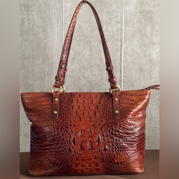 Brahmin Pecan Melbourne Asher Croc-Embossed Leather Shoulder Tote - Picture 2 of 12